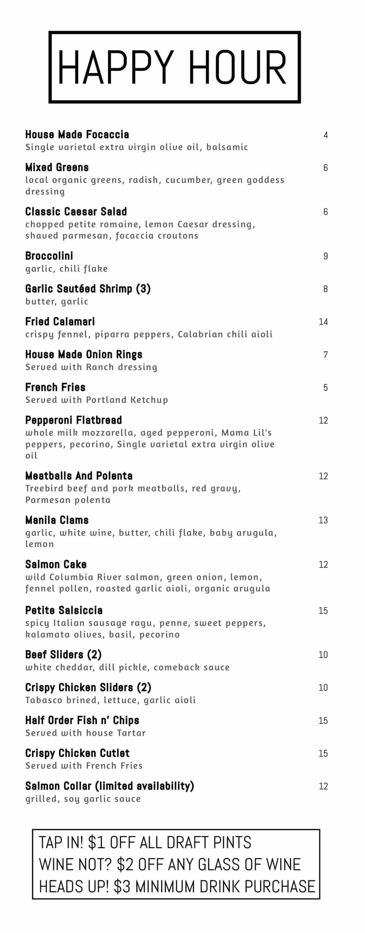 Aug 24, 2025 Happy Hour Menu