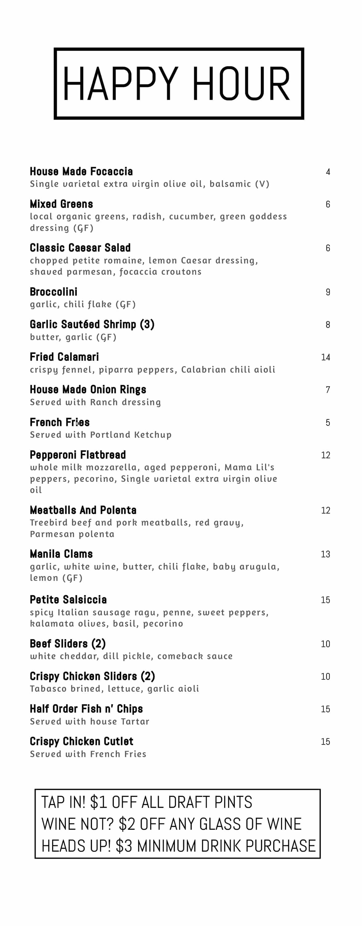 Aug 24, 2025 Happy Hour Menu
